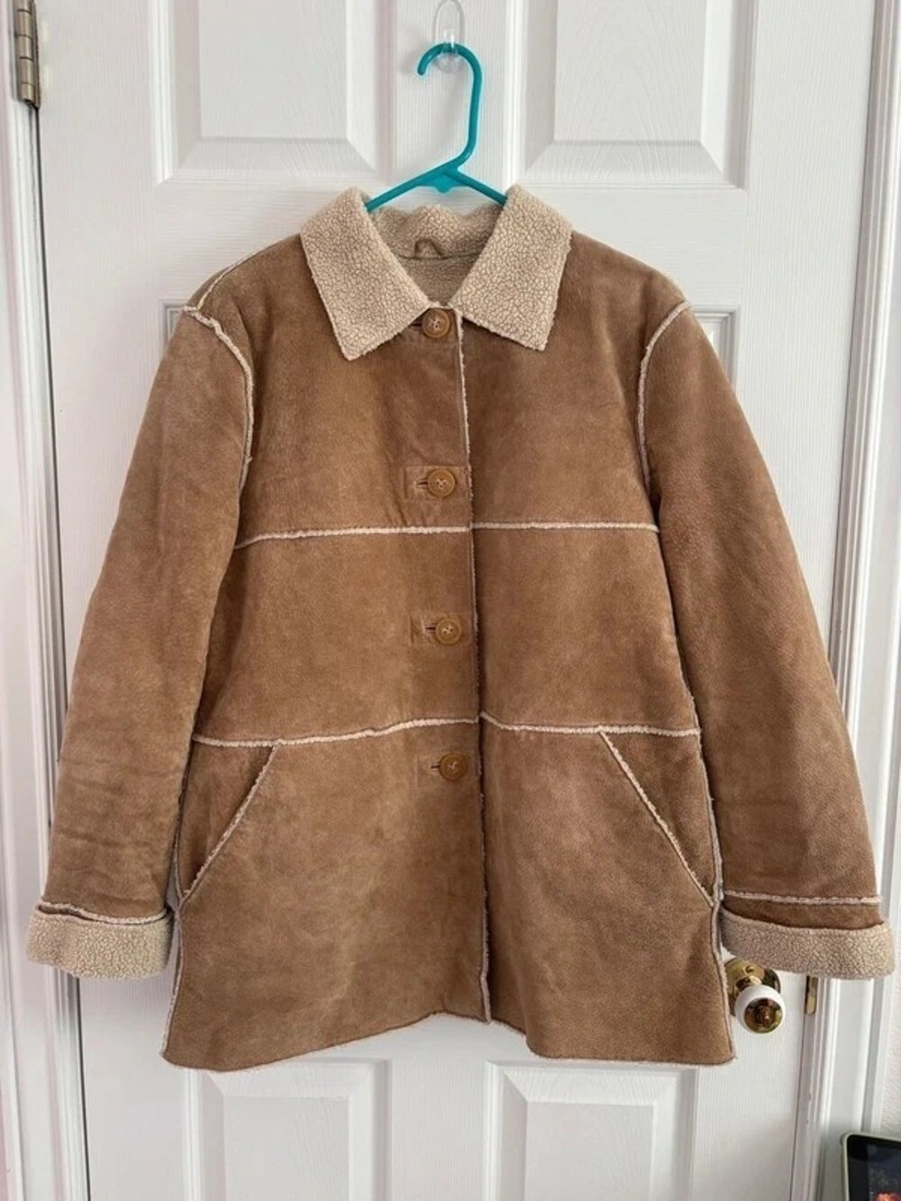 VTG Genuine Leather Sherpa Coat M 70s Penny Lane Western Winlit